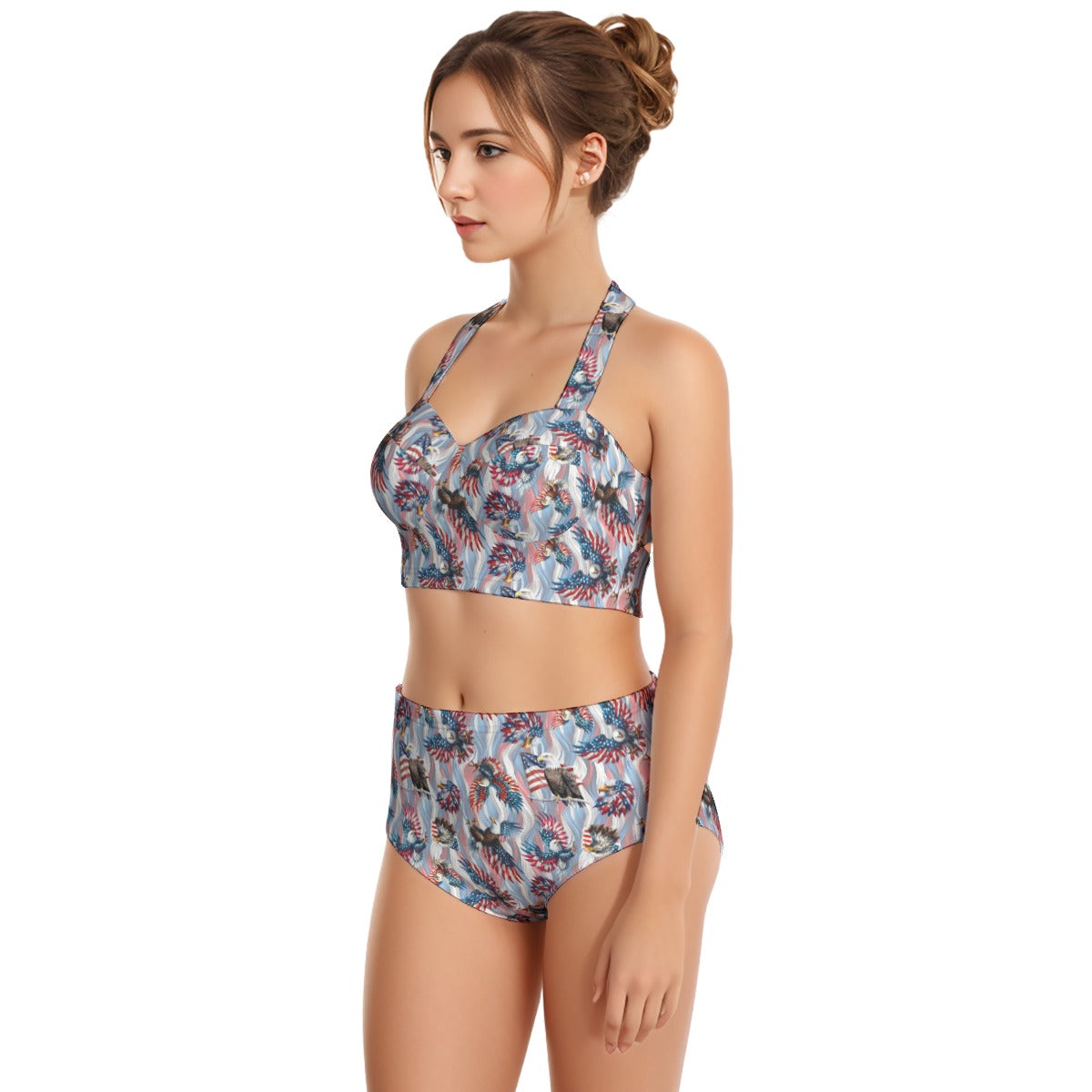 8 Patriot Design, Women’s Bikini Halter Swimsuit, Two Piece Set