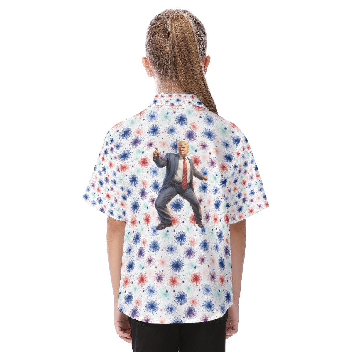Dancing Donald Trump, Fireworks, Kid's Hawaiian Vacation Shirt