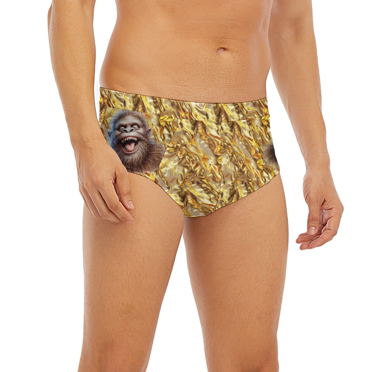 Sasquatch / Bigfoot on Gold, Men’s Polyester Triangle, Low Rise Underwear