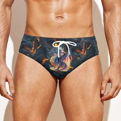 Dragon Themed, Men’s Drawstring Swim Briefs, Speedo style suit