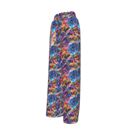 Psychedelic Bubbles, Women’s Faux Silk Wide-Leg Pants