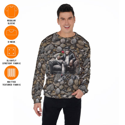 Bigfoot Sasquatch on Couch w Rose, Men’s Polyester Thickened Sweater