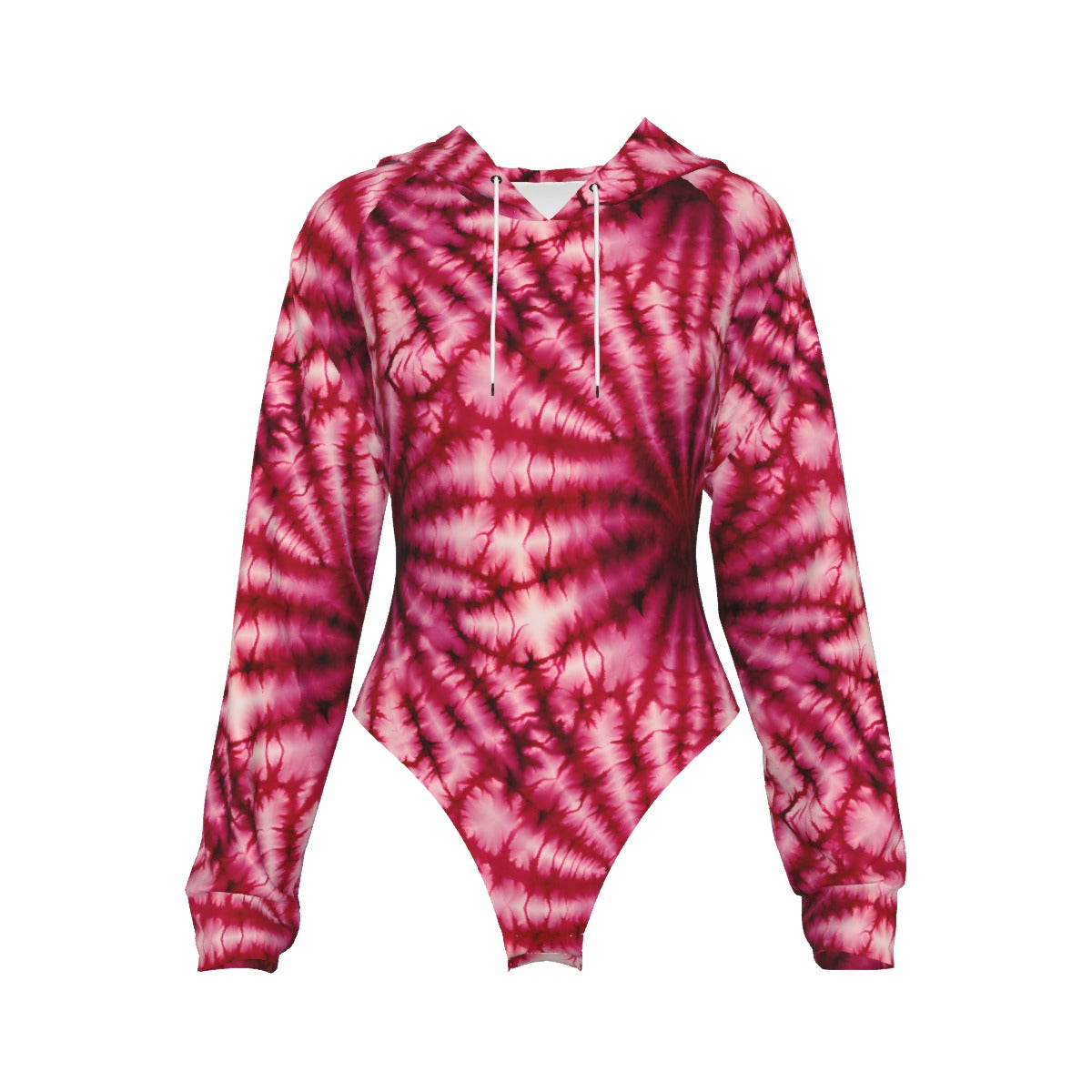 10 Tie Dye Designs, Women's Raglan Sleeve Hooded Bodysuit