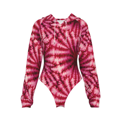10 Tie Dye Designs, Women's Raglan Sleeve Hooded Bodysuit