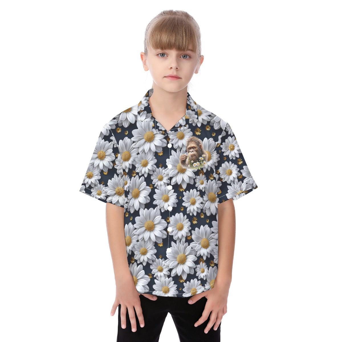 Bigfoot, Sasquatch and Daisies - Kid's Hawaiian Vacation Shirt