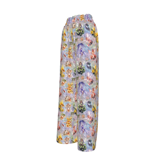 6 Fairy Designs, Women’s Faux Silk Wide-Leg Pants