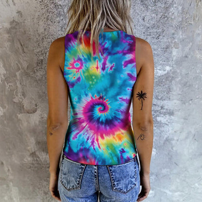 9 Designs, Tie Dye, Women's Button Vest