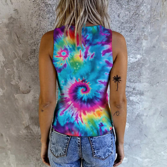 9 Designs, Tie Dye, Women's Button Vest