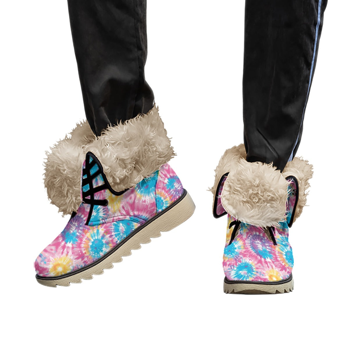 Tie-Dye All-Over Print Women's Plush Boots Set 1 of 2