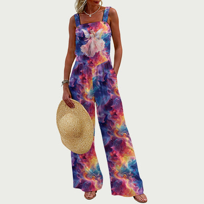 Fairy on Psychedelic Rainbow, Women’s Wide Leg Jumpsuit