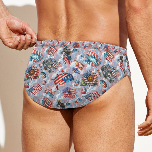 8 Patriot Designs, Men's Drawstring Swim Briefs, dogs, cats, unicorn