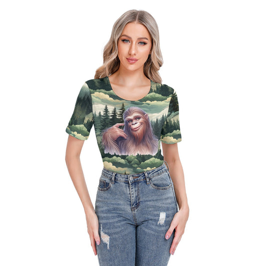 Smiling Shesquatch, Bigfoot, Women’s Short Sleeve Body Suits