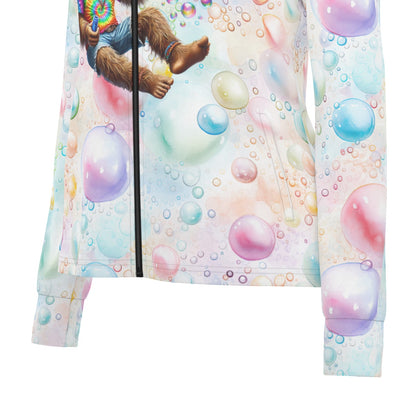 Bigfoot / Sasquatch Blowing Bubbles, Women’s Long Sleeve Thumbhole Jacket