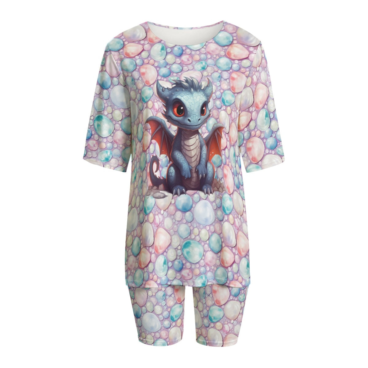 Cute Dragon, Women’s 2 Piece T Shirt Set With Short Sleeve