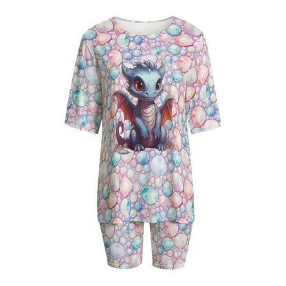 Cute Dragon, Women’s 2 Piece T Shirt Set With Short Sleeve