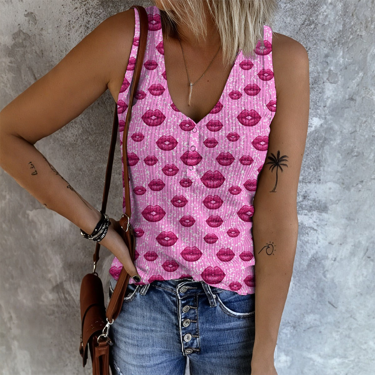 Lips, Kisses, Women's Button Vest