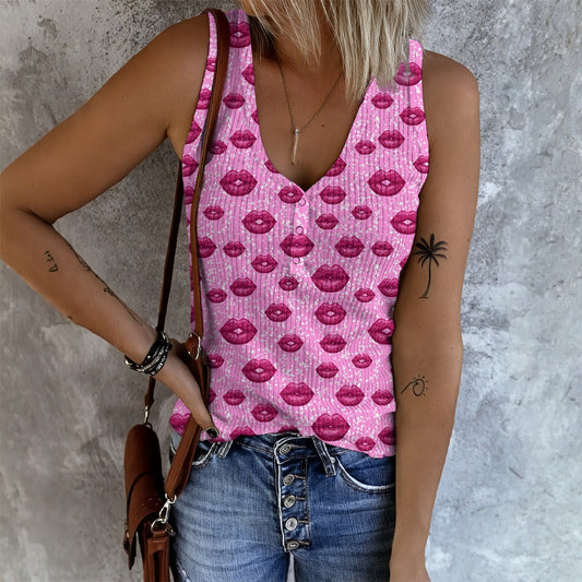 Lips, Kisses, Women's Button Vest