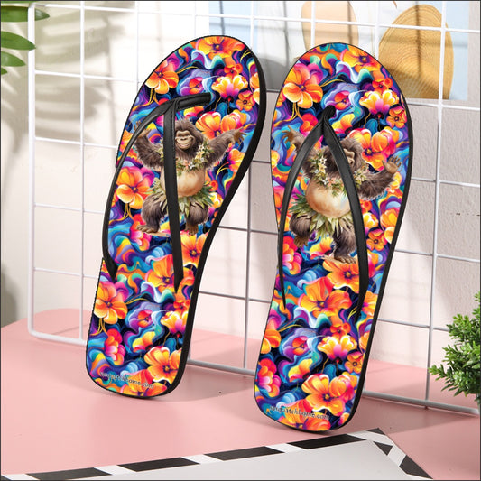 Dancing Bigfoot / Sasquatch Hawaiian, Women’s Flip Flops – Personalize with Your Name