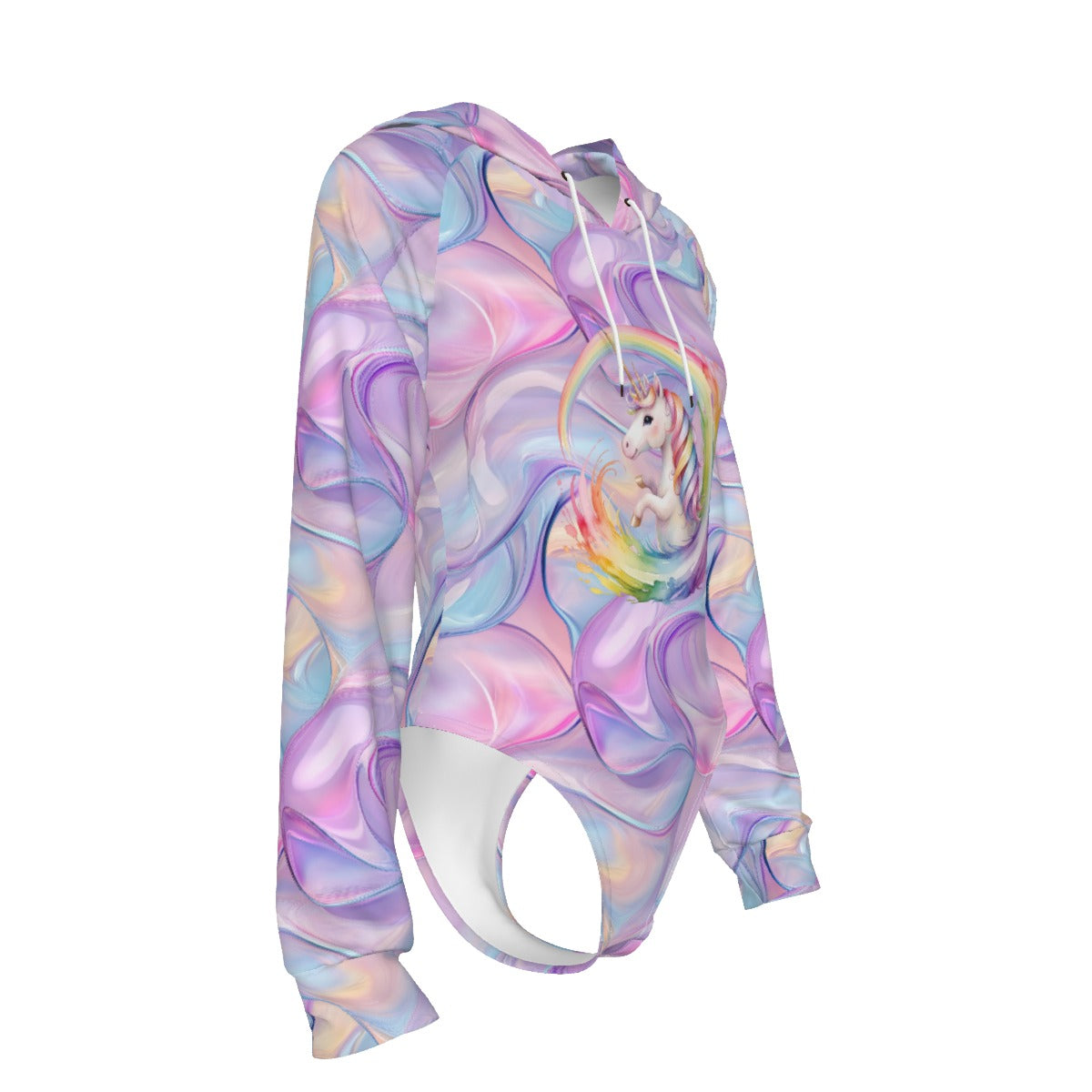 Rainbow Unicorn, Women's Raglan Sleeve Hooded Bodysuit