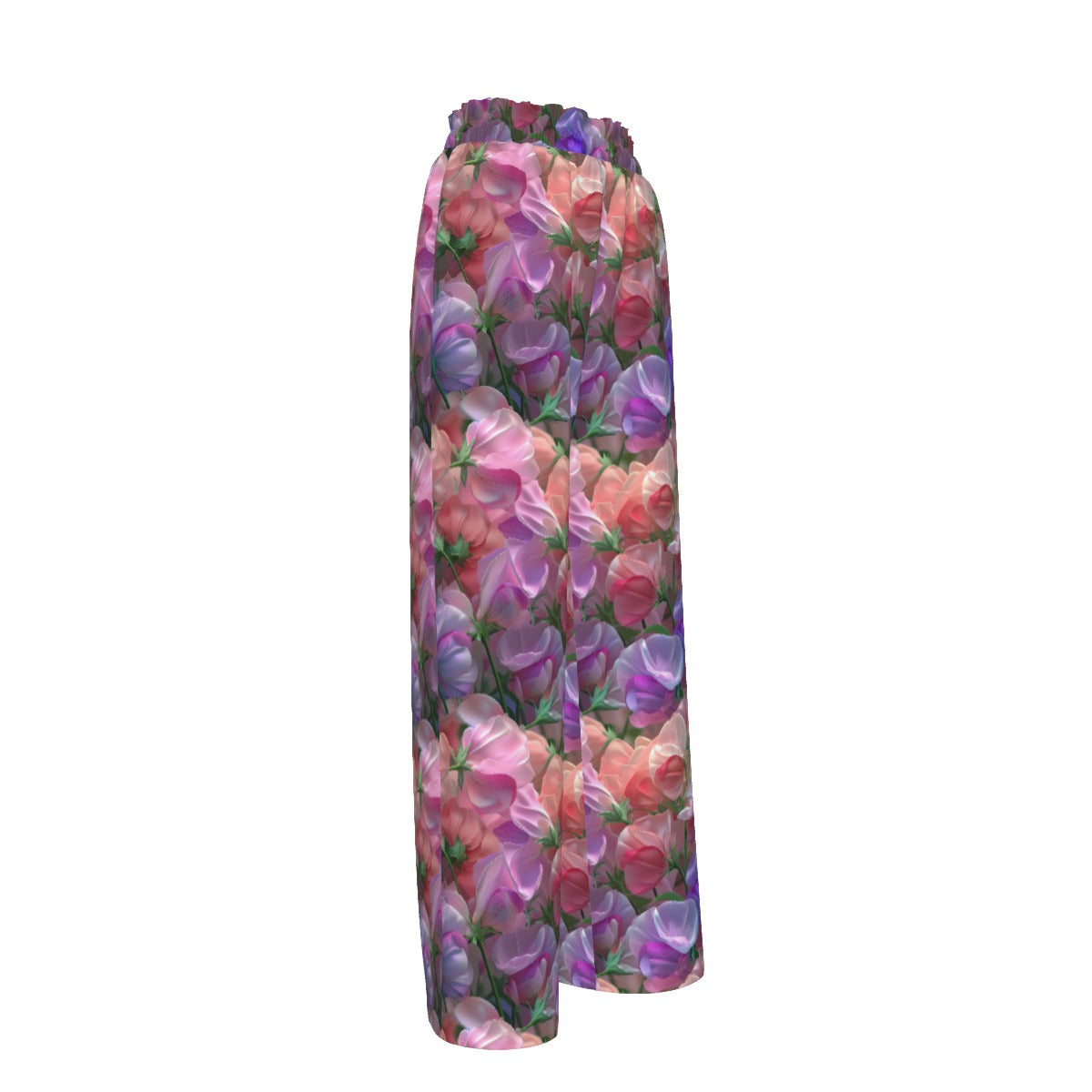 10 Flower Designs, Women’s Faux Silk Wide-Leg Pants