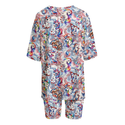 8 Patriotic Designs, Women’s 2 Piece T Shirt Set With Short Sleeve, unicorns, cats, dogs, eagles