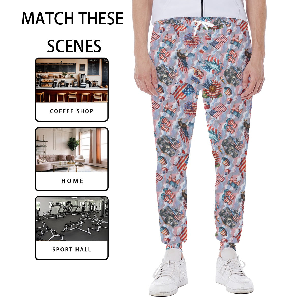 8 Patriotic Designs, Men’s Sweatpants w/ Back Pocket