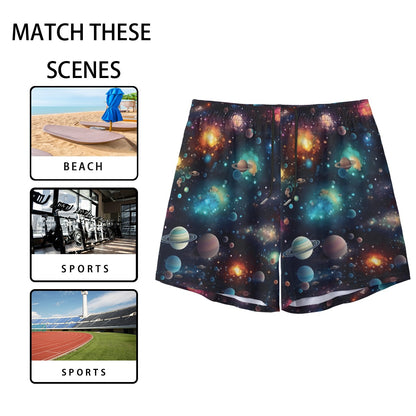 12 Galaxy / Space Designs, Men’s Sports, Pocketed Shorts