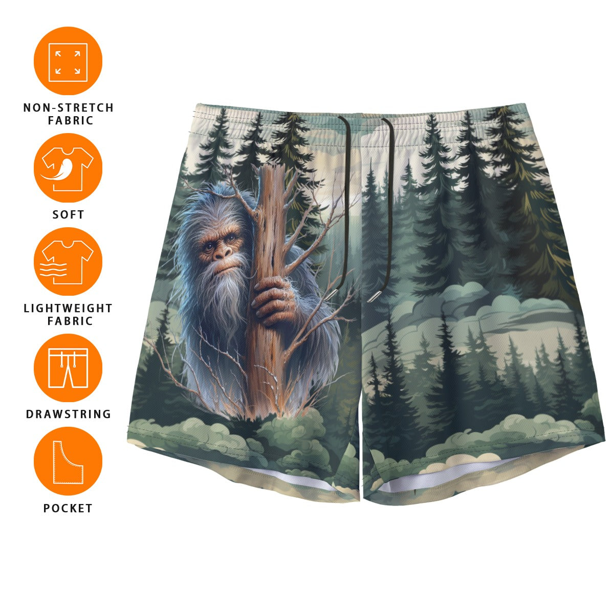 Sasquatch Themed, Men’s Sports, Pocketed Shorts