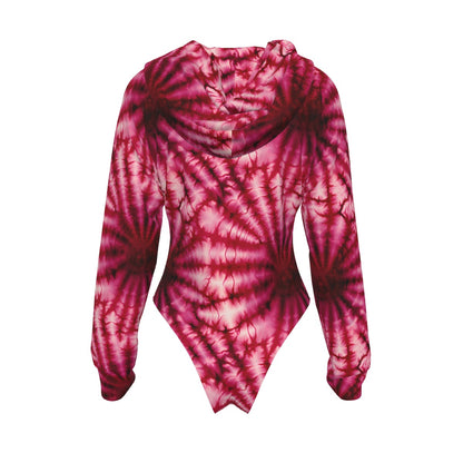 10 Tie Dye Designs, Women's Raglan Sleeve Hooded Bodysuit