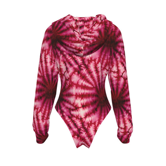 10 Tie Dye Designs, Women's Raglan Sleeve Hooded Bodysuit
