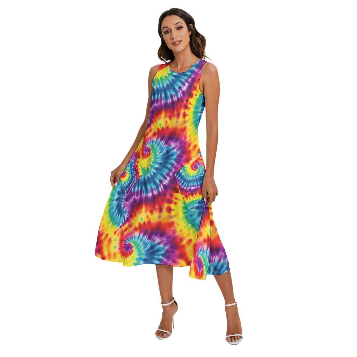 9 Tie Dye Designs, Women’s Sleeveless Dress With Diagonal Pockets