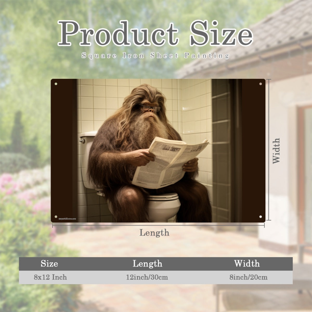 Bigfoot, Sasquatch On Toilet, 8”x12” Metal Hanging Painting / Poster – Made in USA
