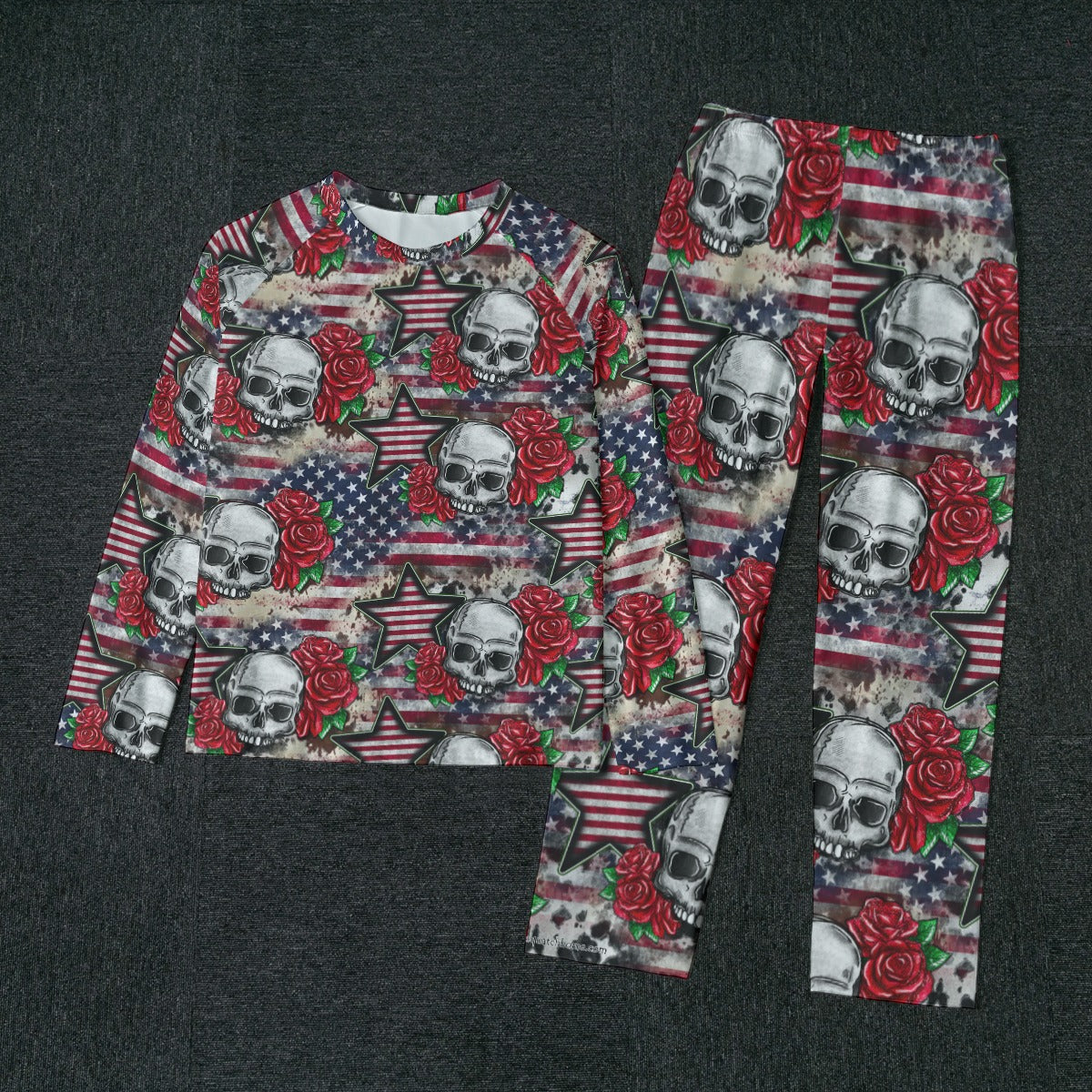 Patriot Skulls, Men’s Raglan Sleeve Pajamas with Wide Ankles