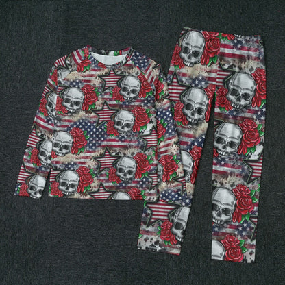 Patriot Skulls, Men’s Raglan Sleeve Pajamas with Wide Ankles