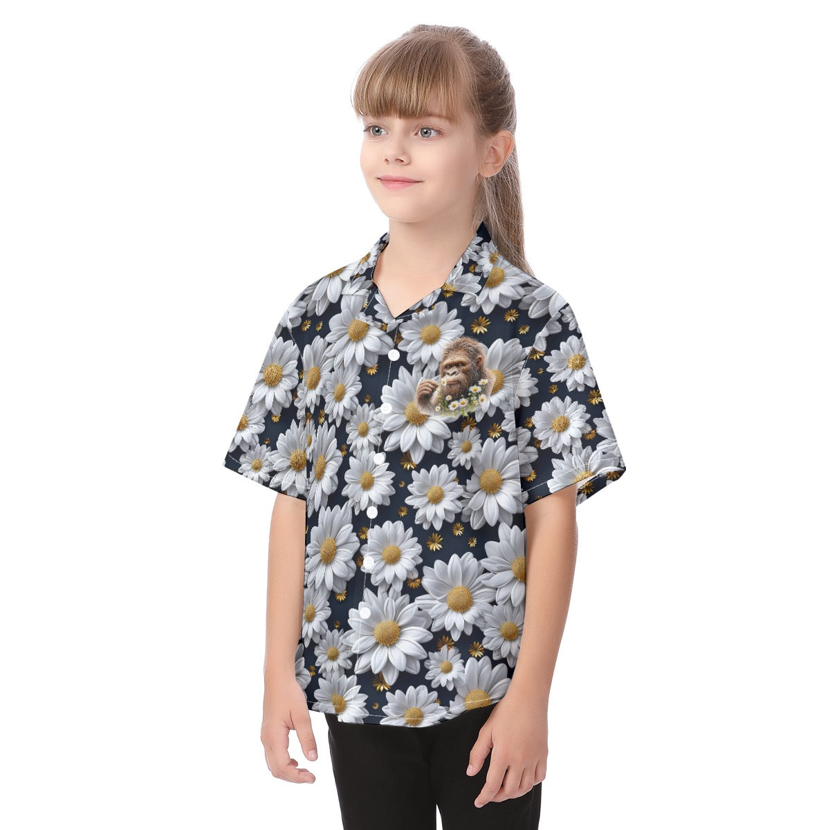 Bigfoot, Sasquatch and Daisies - Kid's Hawaiian Vacation Shirt