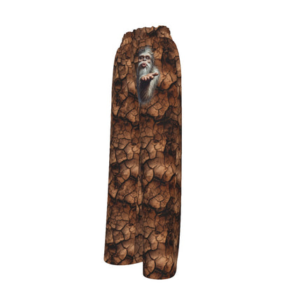 Bigfoot / Sasquatch Blowing Kiss, Women’s Faux Silk Wide-Leg Pants