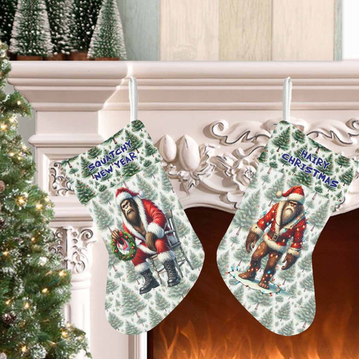 Bigfoot / Sasquatch Santas, Polyester Christmas Stocking
