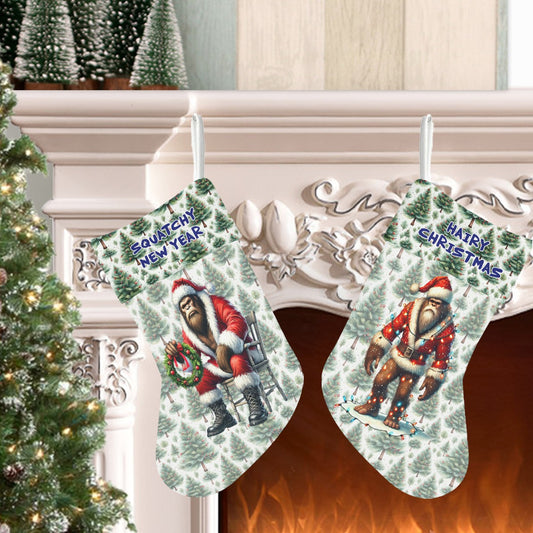 Bigfoot / Sasquatch Santas, Polyester Christmas Stocking