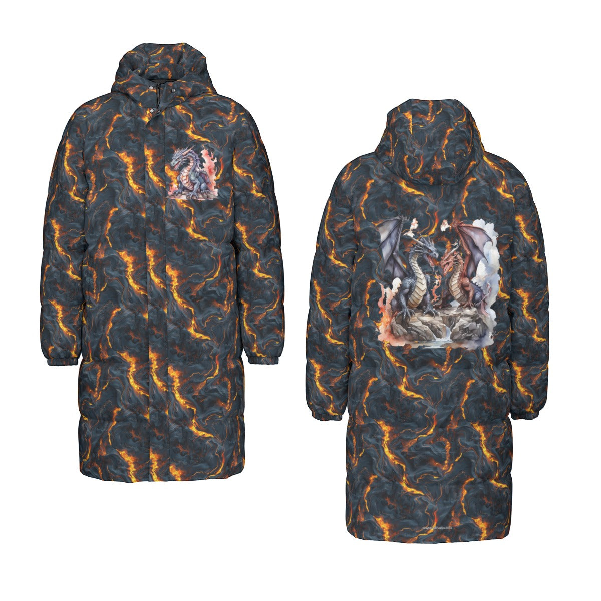 Dragon on Lava, Long Down Jacket / Coat
