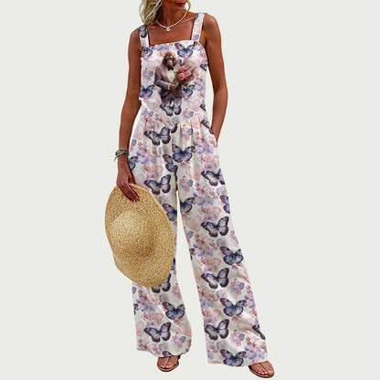 Bigfoot / Sasquatch Flowers & Butterflies, Women’s Wide Leg Jumpsuit