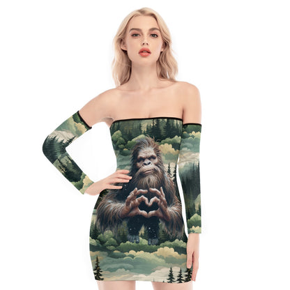 Bigfoot, Sasquatch, Love, Women's Off-shoulder Back Lace-up Dress