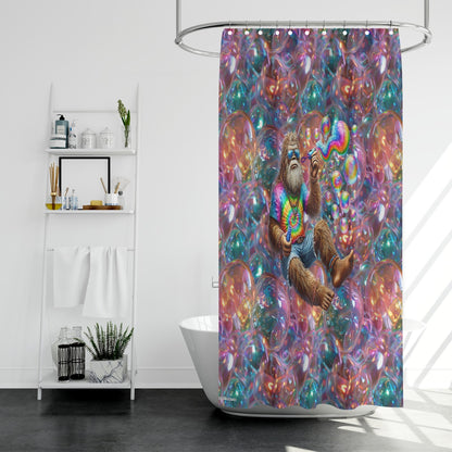 Bigfoot / Sasquatch Blowing Bubbles, Polyester Shower Curtain in 4 sizes