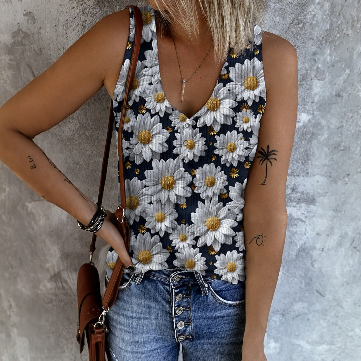 10 Designs, Flowers, Women's Button Vest