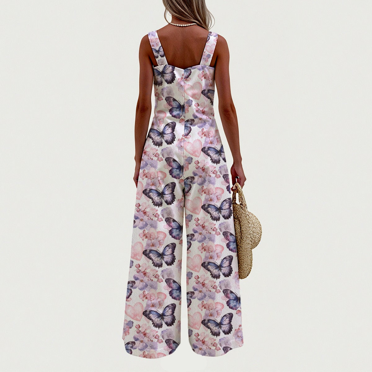 Bigfoot / Sasquatch Flowers & Butterflies, Women’s Wide Leg Jumpsuit