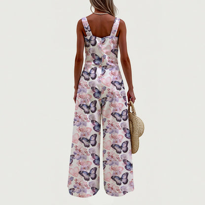 Bigfoot / Sasquatch Flowers & Butterflies, Women’s Wide Leg Jumpsuit