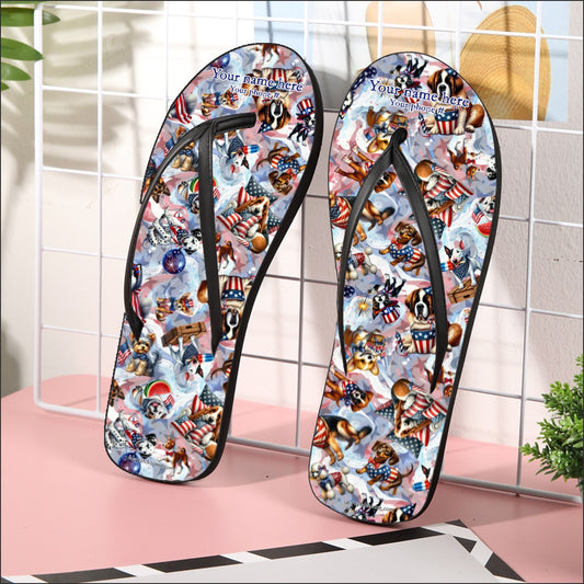 8 Patriotic Designs, Women’s Flip Flops – Personalize with Your Name, eagles, dogs, cats, unicorn