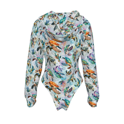 10 Animal Designs, Women's Raglan Sleeve Hooded Bodysuit