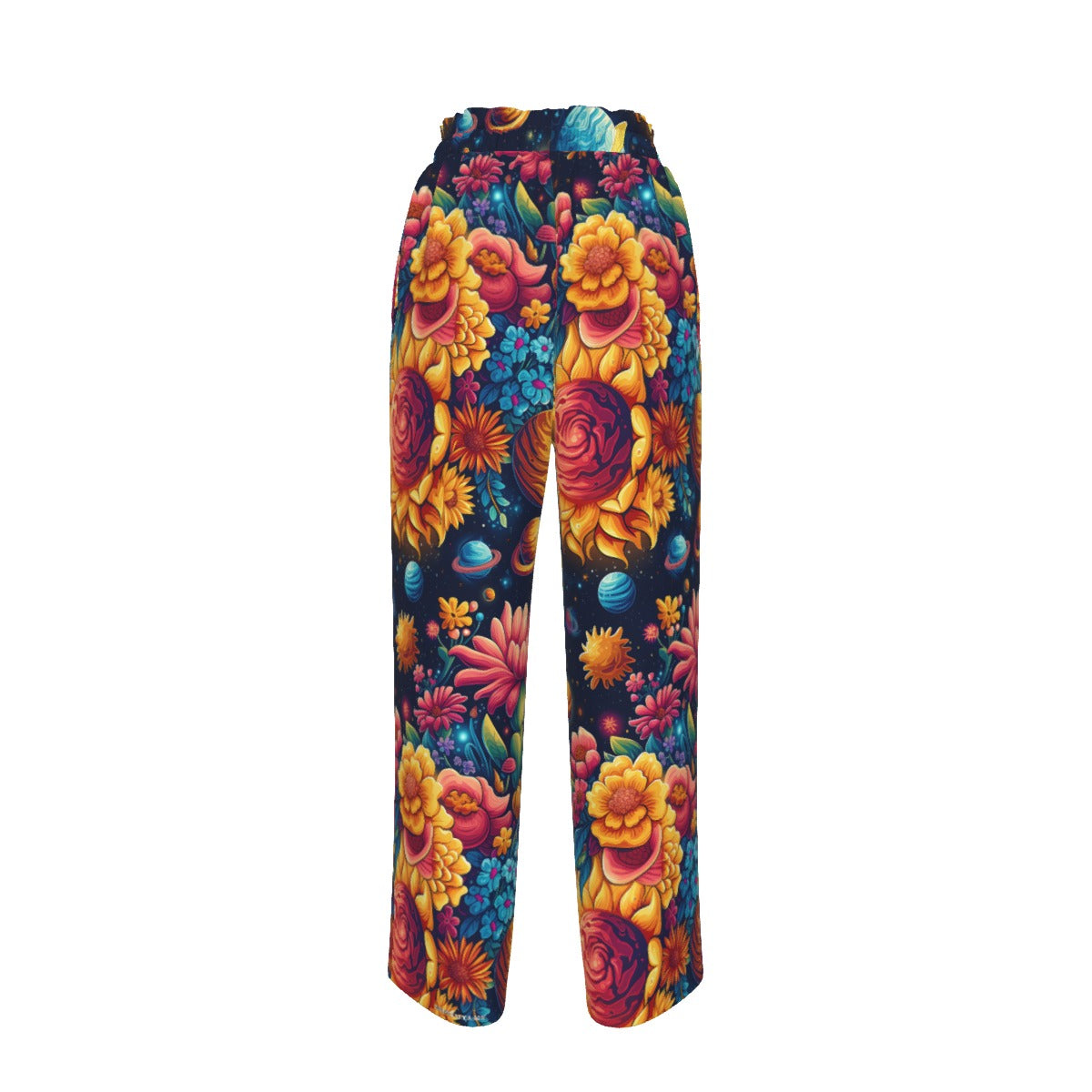 12 Galaxy, Outerspace, Women's Faux Silk Wide-Leg Pants Space Designs