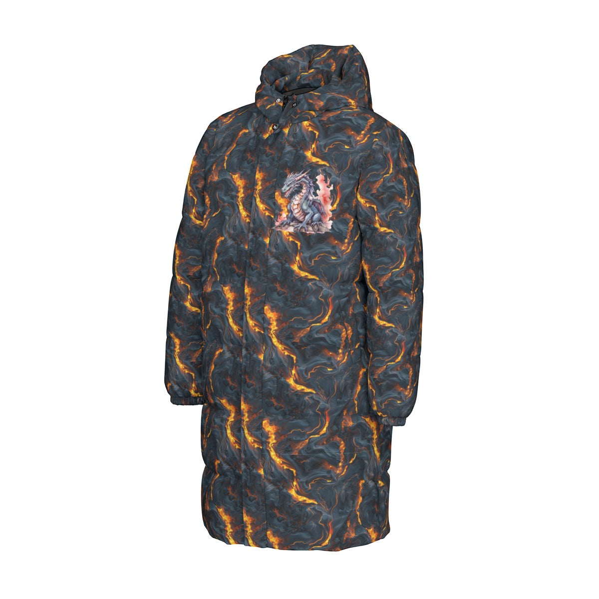 Dragon on Lava, Long Down Jacket / Coat