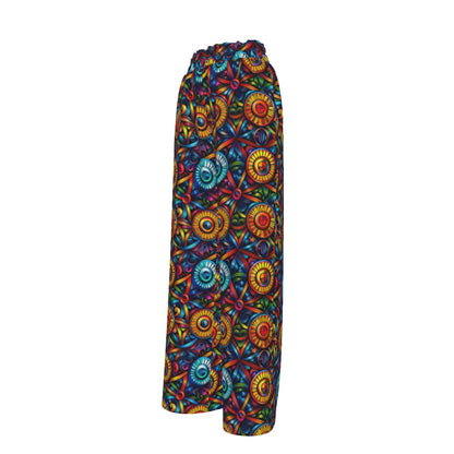 Rainbow Colors, Women’s Faux Silk Wide-Leg Pants